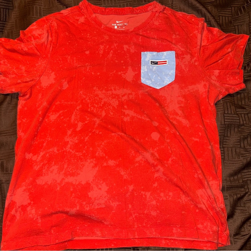 Nike Red Tie-Dye Tee with Blue Pocket XL